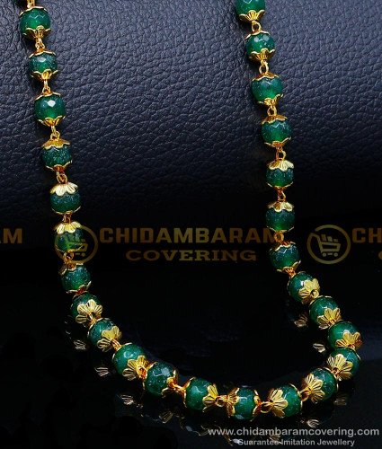 CHN308 - Beautiful 1 Gram Gold Emerald Long Crystal Beads Chain