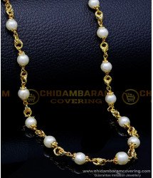 CHN311 - 1 Gram Gold Plated White Pearl Long Chain for Ladies