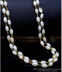 CHN312 - Elegant Double Line White Pearl Long Chain Design Online