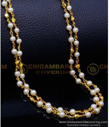 CHN313 - Real Gold Look White Pearl with Gold Beads Double Line Chain