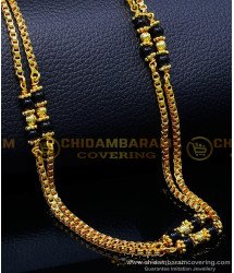 CHN314 - 30 Inches Long Daily Use Two Line Black Beads Chain Gold