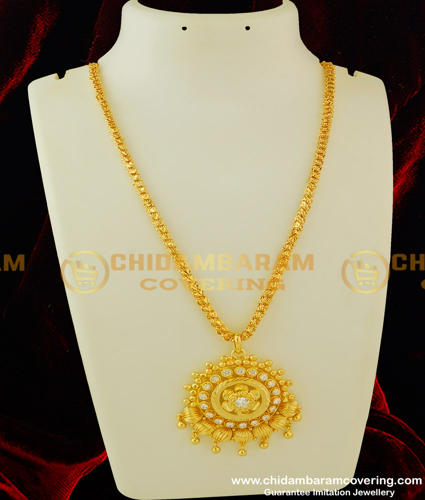 DCHN079 - New Arrival Gold Look White AD Stone Pendant with Chain Design Buy Online