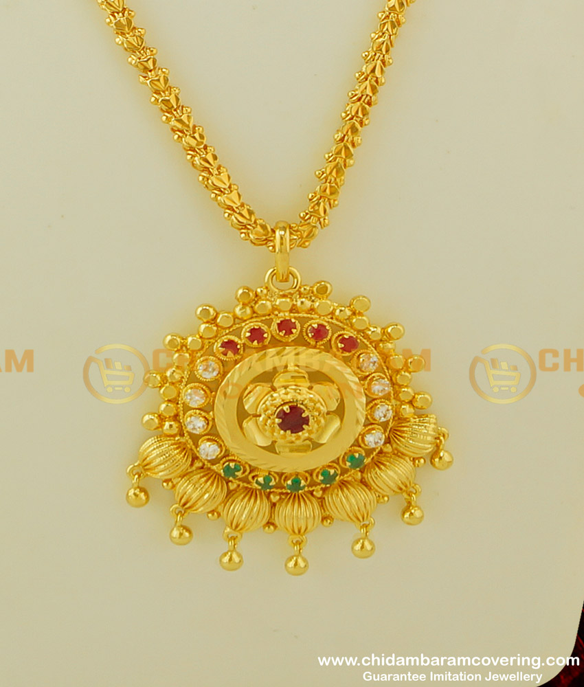 DCHN080 - New Arrival Gold Look Multi Stone Pendant with Chain Design Buy Online