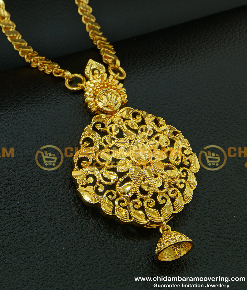 DCHN089 - Latest Bridal Wear Plain Big Gold Pendant Design with Long Chain Buy Online