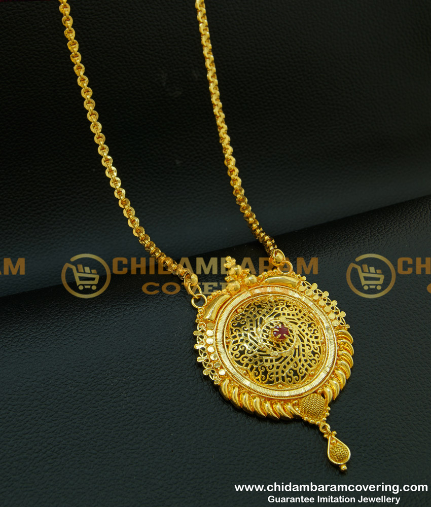 DCHN099 - Gold Design Pendant Ruby Stone Gold Plated Big Dollar with Chain for Wedding 