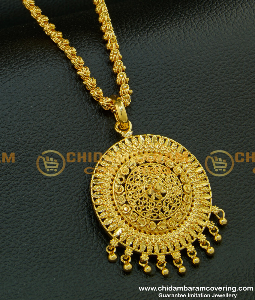 DCHN108 - Real Gold Design Plain Round Dollar One Gram Gold Designer Pendant With Chain Buy Online 