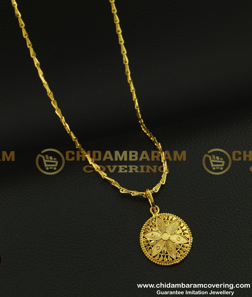 DCHN110 - Pure Gold Plated Daily Wear Guaranteed Long Chain With Plain Round Dollar Collections Online