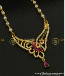 DCHN113 - New Pattern White Pearl Chain with Beautiful Ad Stone Dollar Design Imitation Jewellery