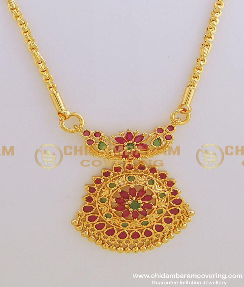 DCHN117 - Latest Collection Attractive Flower Design Dollar Gold Plated Ad Stone Pendant Chain Online