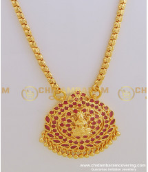 DCHN118 - New Arrival Gold Lakshmi Pink Stone Pendant Design With 24 Inches Box Chain for Ladies