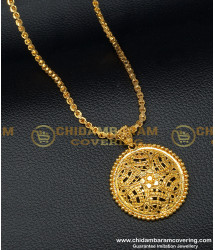 DCHN121 - 1 Gram Gold Daily Wear Guaranteed Round Shape Flower Design Dollar with Chain Buy Online 