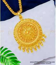 DCHN139 - Real Gold Design Plain Round Dollar One Gram Gold Designer Pendant with Chain Buy Online