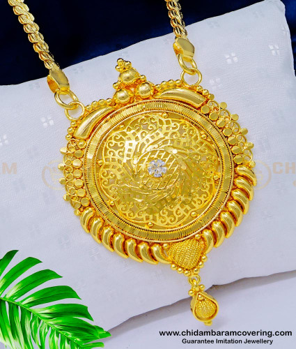 DCHN140 - Gold Plated White Stone Pendant Chain with Big Dollar for Wedding