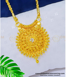 DCHN145 - Kerala Gold Locket Design White Stone Dollar Chain One Gram Gold Bridal Wear Jewellery