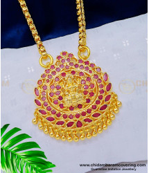 DCHN149 - New Arrival Gold Lakshmi Pink Stone Pendant Design With 24 Inches Box Chain for ladies