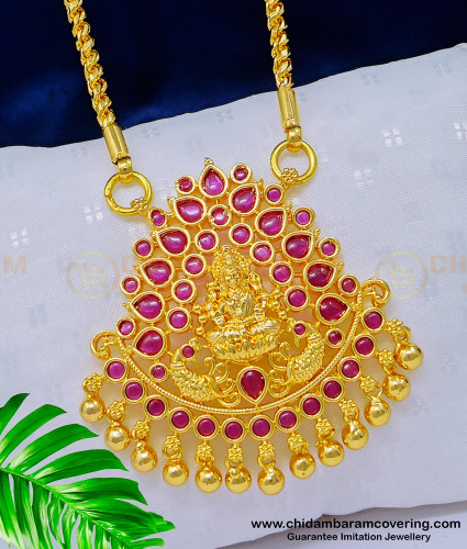 DCHN150 - Beautiful Latest Full Stone Lakshmi Devi dollar with Long Thali Saradu Chain for Women