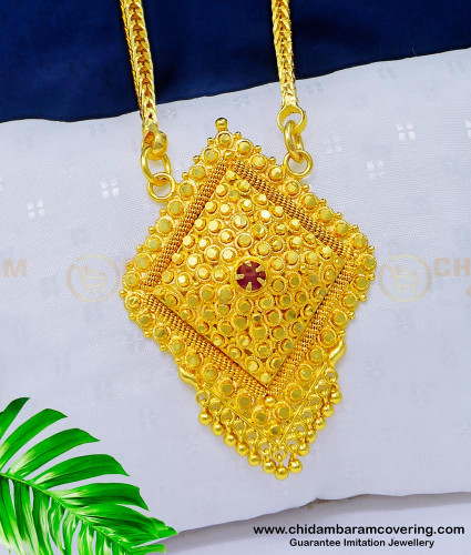 DCHN157 - Real Gold Design Ruby Stone Pendant One Gram Gold Bridal Wear Dollar Chain