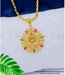 DCHN159 - Latest Full AD Stone Pendant with Chain One Gram Gold Plated Jewellery Online