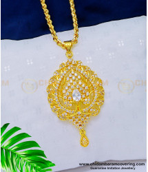 DCHN161 - American Diamond Full White Stone Dollar Chain Gold Design for Girls