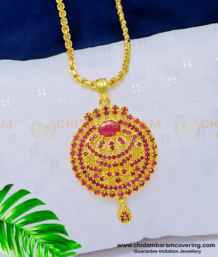 DCHN164 - Attractive Full Ruby Stone Round Shape Gold Covering Dollar Chain Online