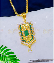 DCHN166 - New Arrival White and Emerald Stone Gold Plated Pendant Chain for Girls
