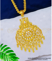 DCHN174 - Latest Collection American Diamond White Stone Pendant with Long Chain Online