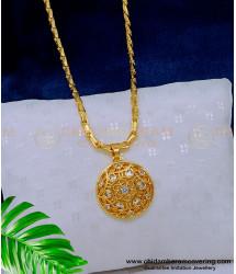 DCHN186 - American Diamond White Stone Small Pendant with Gold Chain Design for Female