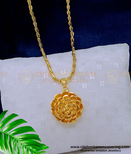 DCHN187 - Stylish Flower Pendant with Long Chain for Daily Use One Gram Gold Jewelry