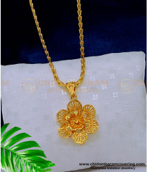 DCHN190 - Elegant Flower Pendant Gold Design with Long Chain Buy Online 