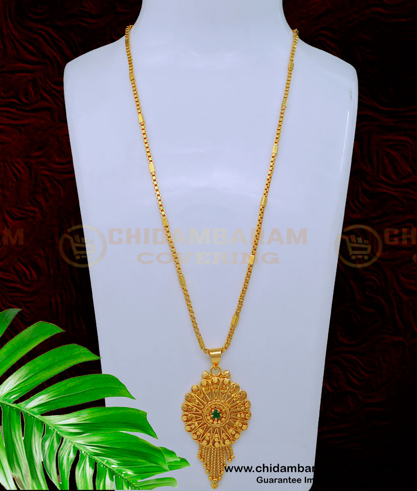 Elegant Emerald Stone Gold Plated Pendant Chain Designs for Ladies