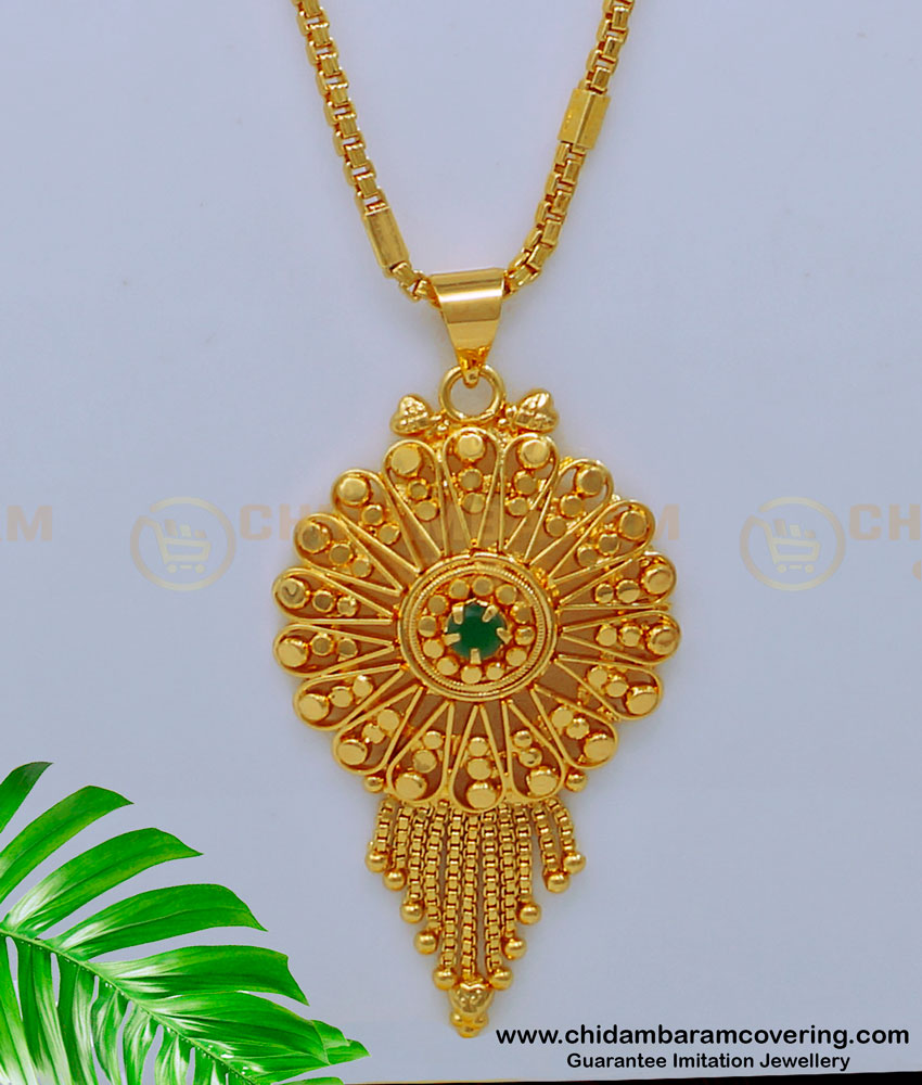 Elegant Emerald Stone Gold Plated Pendant Chain Designs for Ladies