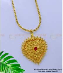DCHN215 - Trendy Ruby Stone Gold Plated Long Chain with Pendant