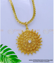 DCHN216 - Latest Round Pendant with Gold Plated Long Chain for Ladies