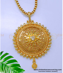 DCHN237 - Real Gold Look White Stone Daily Wear Chain with Pendant