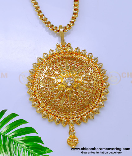 DCHN237 - Real Gold Look White Stone Daily Wear Chain with Pendant