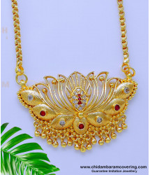 DCHN252 - Gold Plated Ad Stone Lotus Pendant Chain Gold Design