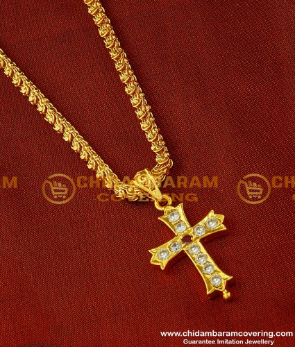 DLR019 - Impon Christian Cross Pendant Design with Jasmine Chain Traditional Impon Jewellery Online