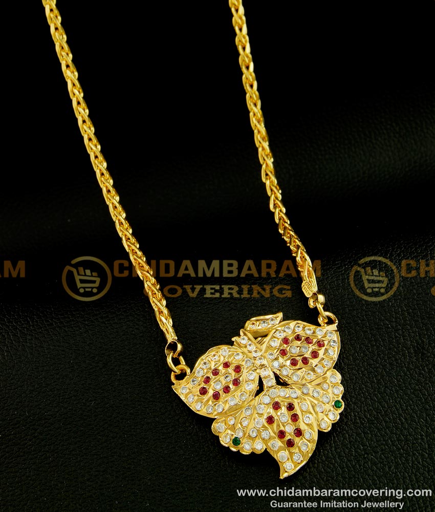 DLR067 - Impon Latest Mango Design Multi Stone Panchaloha Dollar Chain with Long Chain for Women 