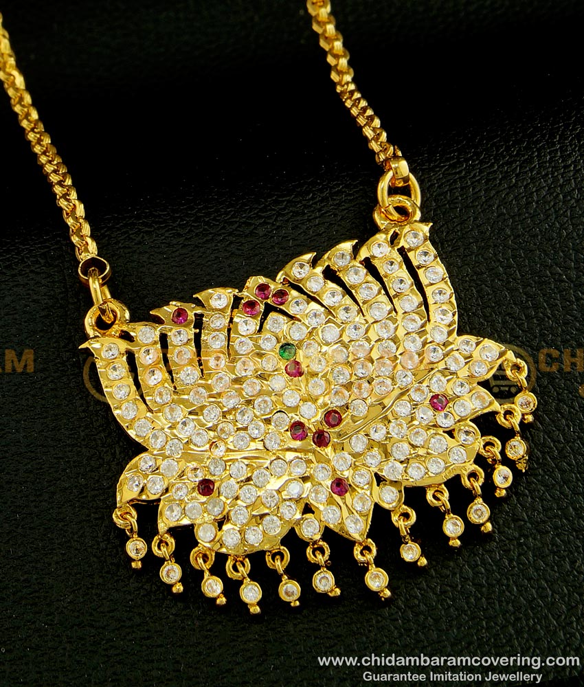 DLR069 - Traditional Impon Gold Plated Lotus Design Big Dollar with Chain for Wedding
