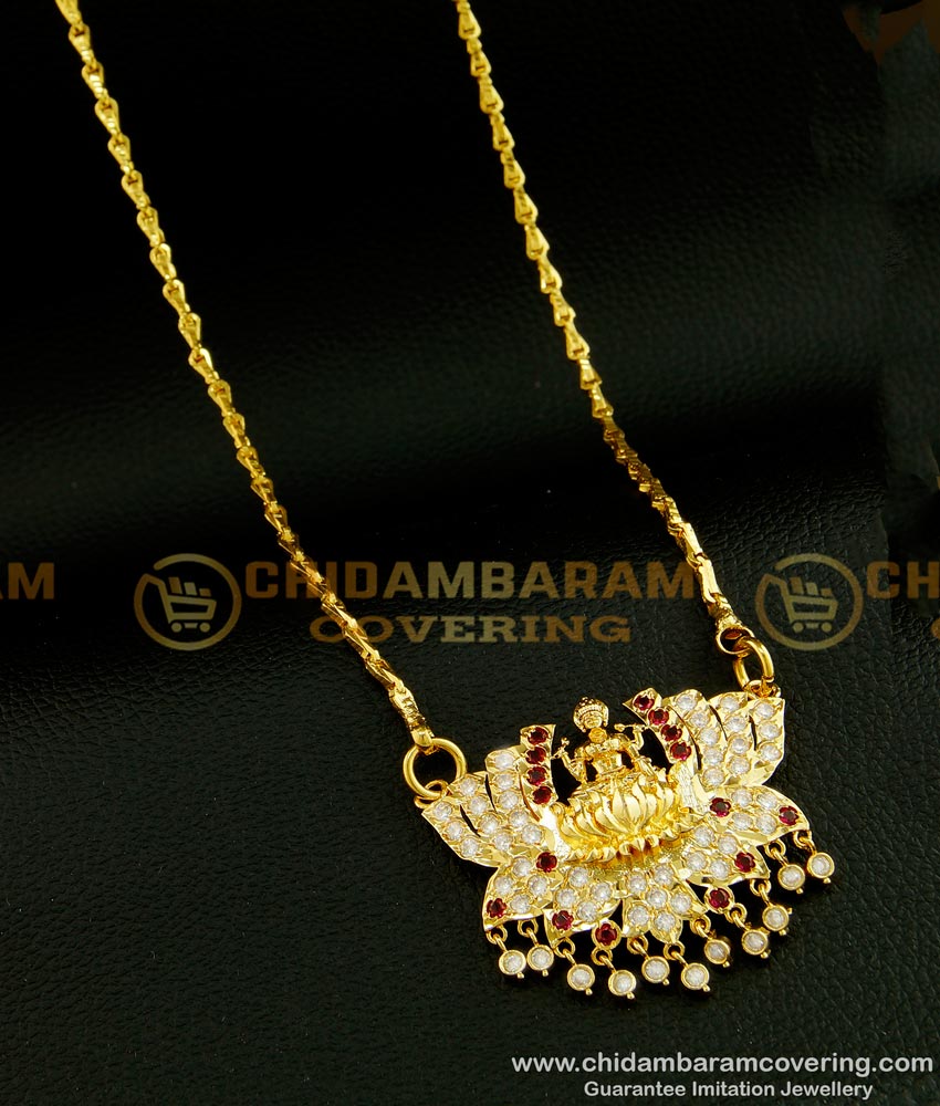 DLR070 - New Model Cute White and Ruby Stone Lakshmi Design Impon Dollar Chain Online