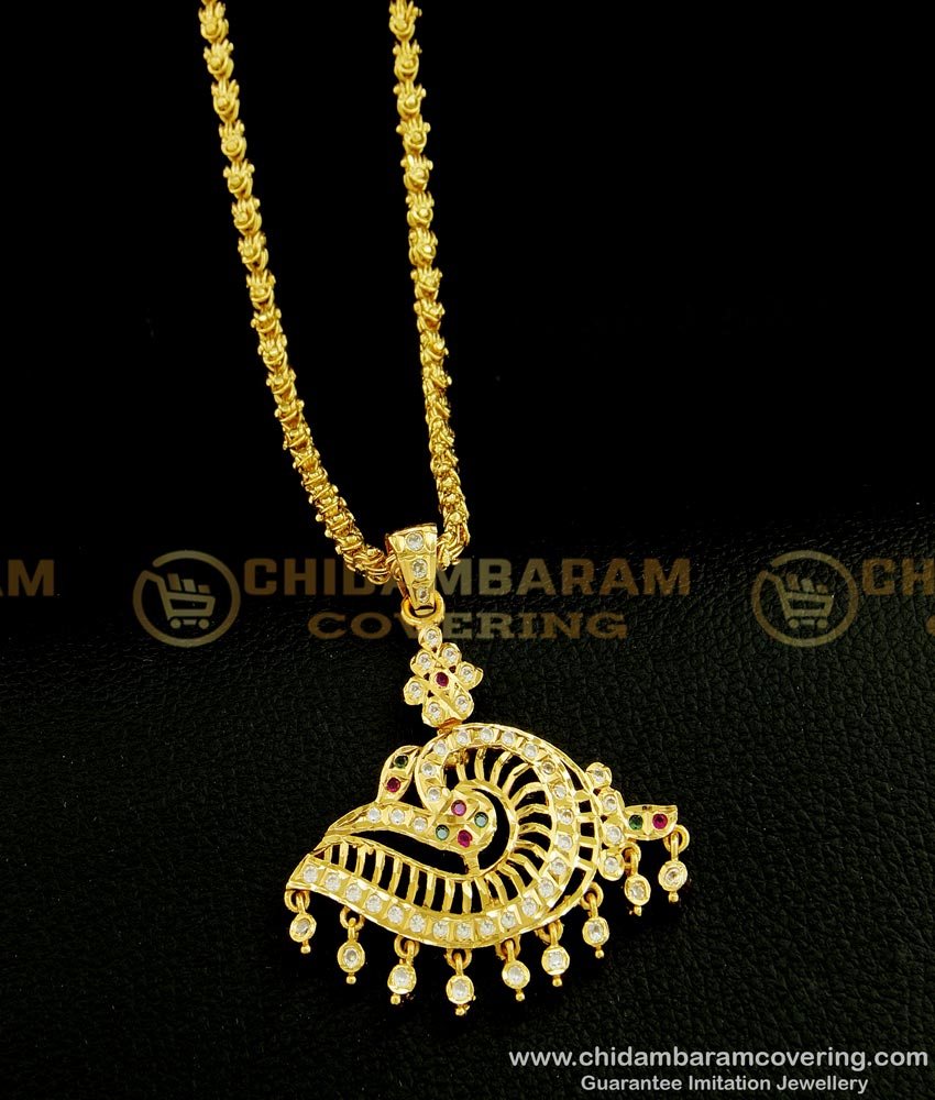 DLR079 - Traditional Five Metal Impon Jewelry Sangu Design Stone Dollar with Chain Buy Online