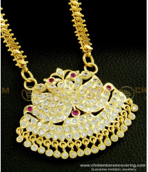 DLR083 - Traditional Impon Gold Design Stone Swan Dollar With 24 Inches Oval Design Chain Gold Plated Jewellery