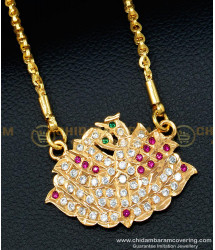 DLR089 - Traditional Impon Gold Design Stone Swan Dollar With 24 Inches Chain Gold Plated Jewellery