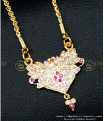 DLR099 - Trendy One Gram Gold Impon White and Pink Stone Medium Size Dollar with Chain for Ladies 