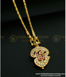 DLR105 - 18 Inch Short Chain Impon Tamil OM White and Ruby Stone Dollar Design Online