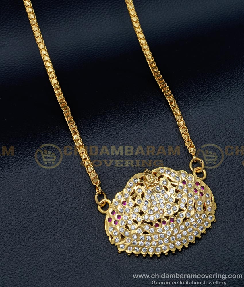 gajalakshmi dollar chain, gajalakshmi locket, impon white stone jewellery,impon 5 metal jewellery, panchologam jewellery, dollar chain,  