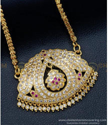 DLR112 - New Model Impon White and Ruby Stone Big Dollar with Heart Chain Gold Plated Jewelry Online
