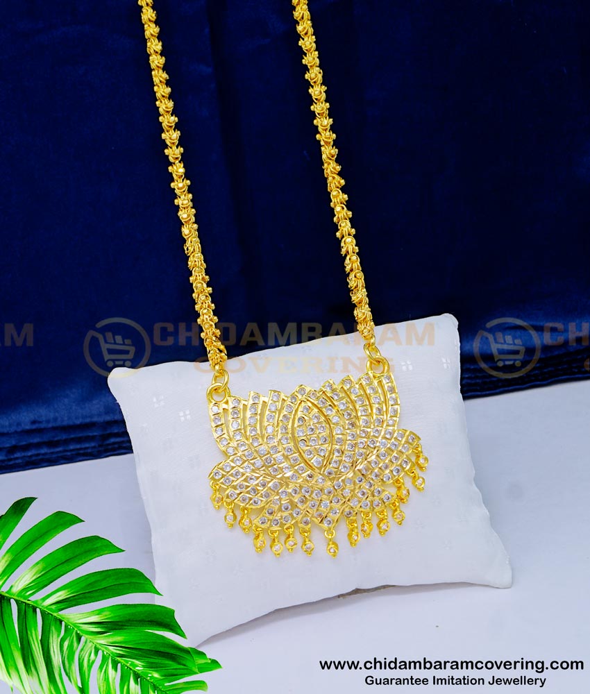 impon dollar chain, impon pendant chain, lotus pendant, chidambaram gold covering jewellery, pure impon jewellery, one gram gold jewellery,