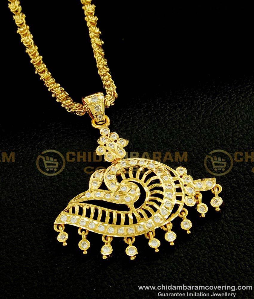 DLR130 - Traditional Five Metal Impon Jewelry Sangu Design White Stone Dollar with Chain Buy Online