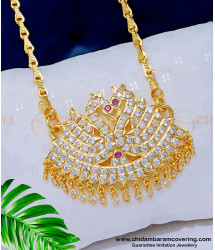 DLR138 - Traditional Impon Gold Swan Design Stone Dollar With 24 Inches Long Chain Gold Plated Jewellery